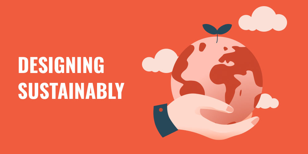 Designing Sustainably blog banner; a hand holding a globe