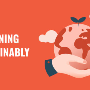 Designing Sustainably blog banner; a hand holding a globe