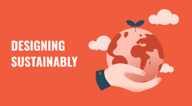 Designing Sustainably blog banner; a hand holding a globe